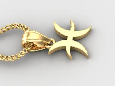 Pisces Light Gold Pendant Version 5 3D print model