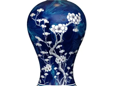 High Table Lamp FLORY Blue Ginger Jar Oriental Ceramic Lotos 3D model