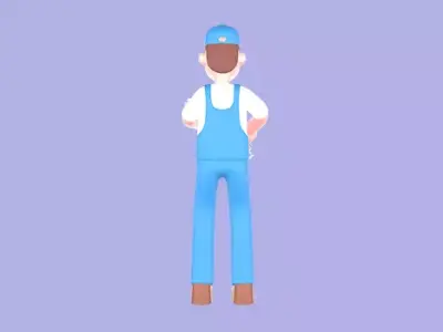 Stylized 3D Mechanic Showing Engine Part - Cartoon Male 3D model