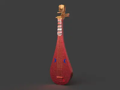 Chinese musical instrument pipa Low-poly 3D model