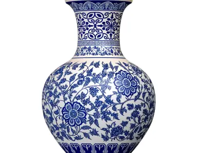 Jennifer Ginger Jar Blue Ceramic Table Lamp Lotos Pattern 3D model