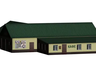 Autoservice building with roof Low-poly 3D model