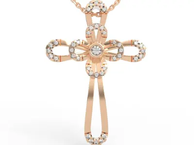 Luxury Diamond Cross Pendant Necklace 3D print model