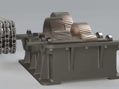Industrial Gearbox with Chain Drive Mechanical Transmission 3D model