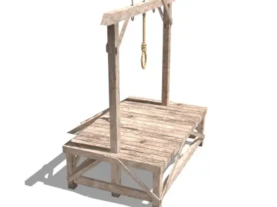 Gallows wooden platform with rope hanging from it Low-poly 3D model