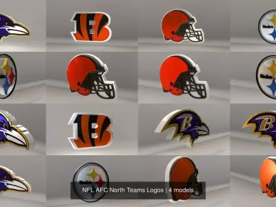 NFL AFC North Teams Logos 3D Model Pack