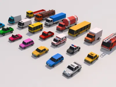 Polygonia Low Poly City Cars Pack Low-poly 3D model