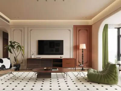 Modern living room dining room interior scenes  3D model 6
