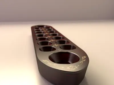 Congkak wooden tray with holes in it 3D model