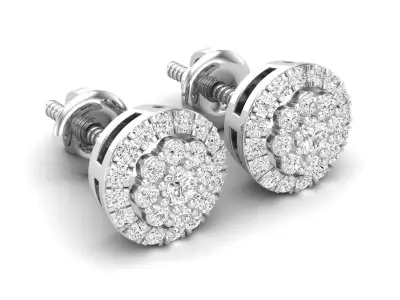 AV 544 Diamond Ladies Halo Style Stud Earrings 3D print model