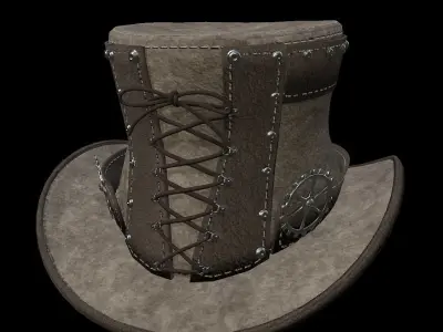 Steampunk hat low poly 6 texture options and high poly Low-poly 3D model