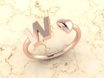 Alphabet Jewelry with Heart Ring W 3D print model