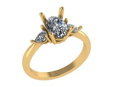 Oval and pear cut 3 stone diamond ring 3D print model