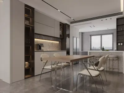 Modern living room dining room interior scenes 349 3D model