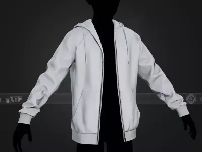White Open Hoodie Style 1 Low-poly 3D model