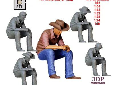 N3 man sitting on the back of pickup truck 3D print model