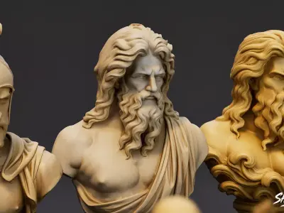 Olympian Gods Busts Pack Low-poly 3D model