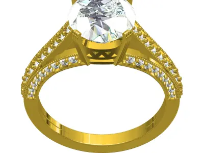 Round Diamond Cathedral Art Deco Ring 3D print model