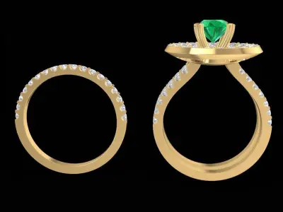 Elegant Emerald Diamond Halo Ring for Women  958 3D print model