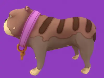 Stylized Striped Brown English Bulldog for Games and Animation Low-poly 3D model