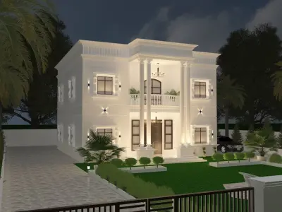 Villa house at night Free 3D model