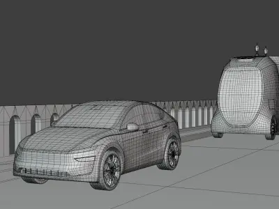 Viaduct with truck and Tesla 3D model