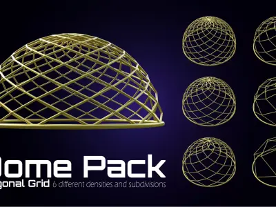 Architectural Dome Pack 6 Variations Diagonal Grid Structure 3D model
