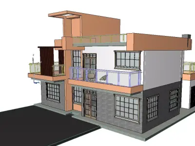 Mansion house with balconies and balconies 3D model