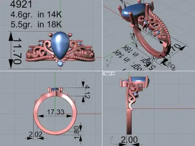 Ring with pear cabochon 4921 3D print model