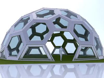 Geodesic Dome with frame and glass panels 3D model