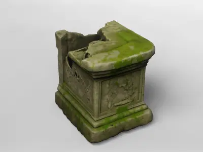 Ancient Moss-Covered Stone Ruin Fragment 3D model