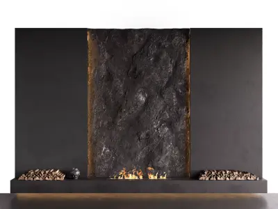 Decorated Rock Wall with Fireplace 3D model