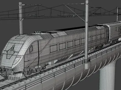 American train on bridge 3D model