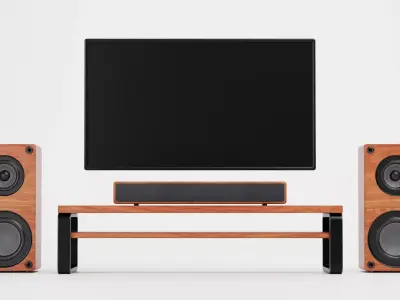 TV Unit with Flat Screen and Sound System V1 - Home Cinema Low-poly 3D model
