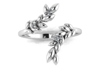 Leaf ring with diamonds 3D print model