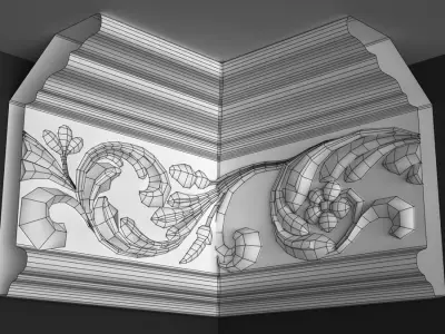 Cornice Moulding 3D Model with Floral Elements 3D model