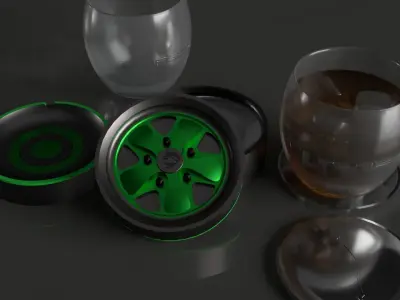 PORSCHE CARRERA INSPIRED ASHTRAY AND COASTERS SET 3D model