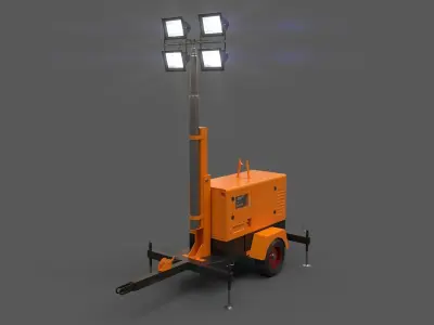 PBR Mobile Light Tower Generator A - Orange Low-poly 3D model
