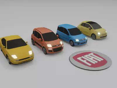 collection of 4 low poly Fiat cars 3D model Low-poly 3D model