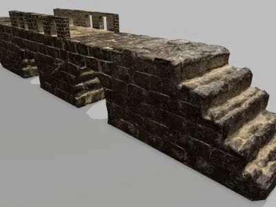 Stair Set stone tower Low-poly 3D model