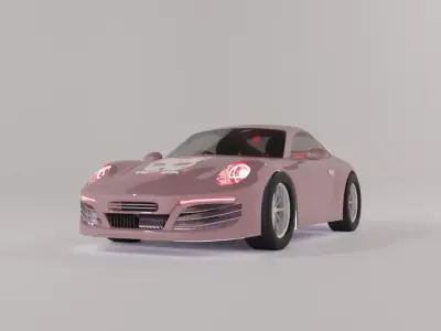 pink porsche  car japanese sticker Low-poly 3D model