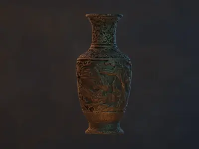 Photorealistic Asian Bronze Vase Low-poly 3D model