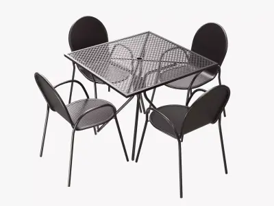 Square Mesh Dining Table with Armchairs 3D model