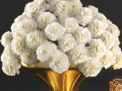 set1229 gold vase with flowers and candles 3D model