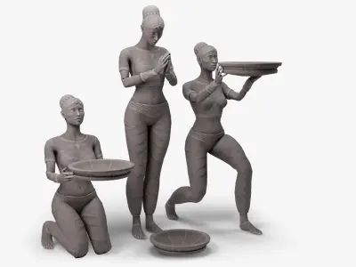 Female Statue with Bowl Low-poly 3D model