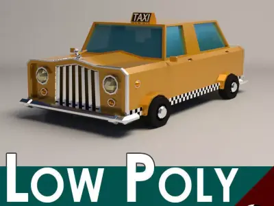 Low-Poly Cartoon Taxi Cab Low-poly 3D model