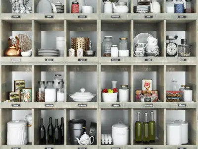 Set-190 kitchen shelf filled 3D model