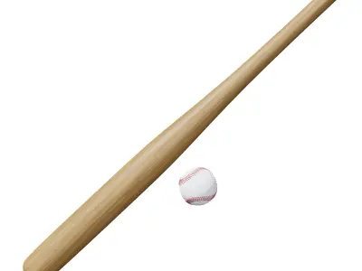 Baseball bat and ball Low-poly 3D model