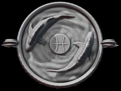 Pisces Zodiac Dual Fishes in Bowl Sculpture 3D print model