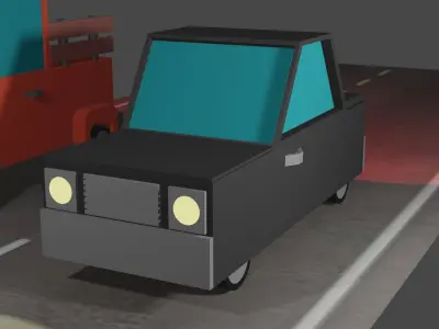 low poly cars truck road Low-poly 3D model